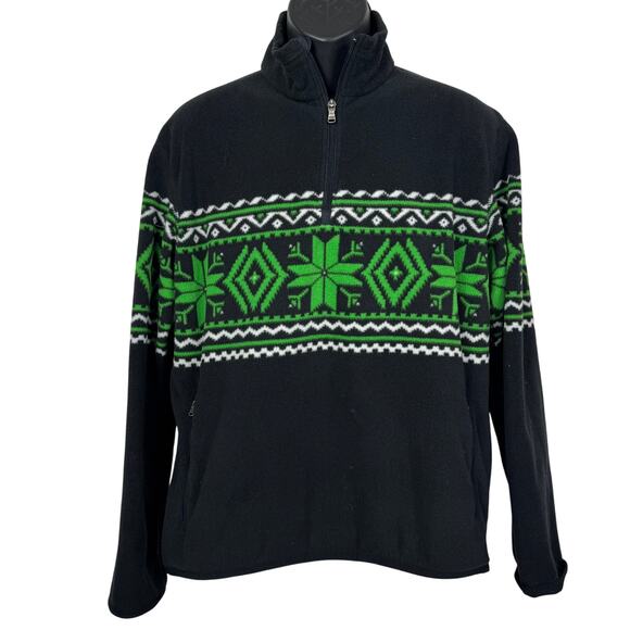 Polo Ralph Lauren Mens 1/4-Zip Nordic Snow Pattern Fleece Sweater Black Green L - Picture 1 of 9